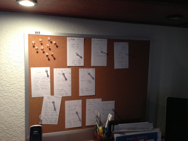 Index cards being  used to mock up application screens