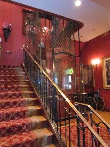 Stairs or an old-fashioned lift provide access to the dining areas upstairs